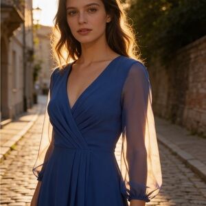 Elegant Long Sleeve Blue Dress